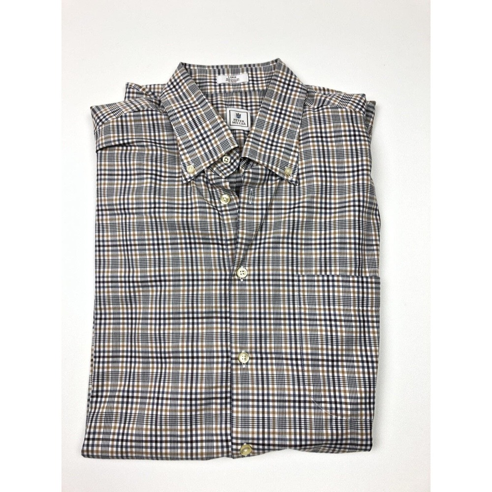 Peter Millar Plaid Button Down Shirt Long Sleeve Cotton Men's Size Large‎